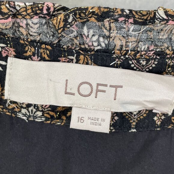 Loft Womens Plus 16 Shimmer Ruffle V Neck Flare Dress Black Metallic Long Sleeve - Picture 6 of 11